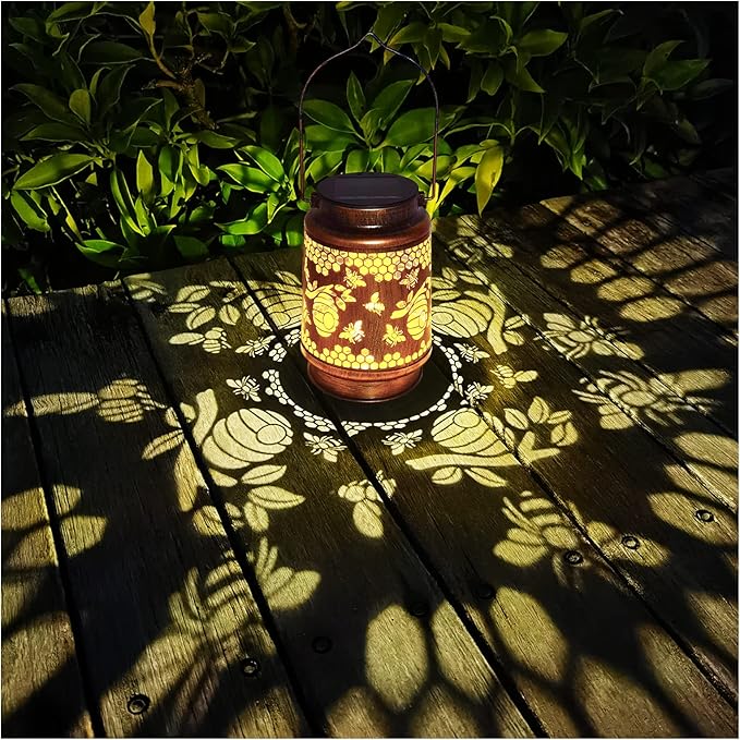 Solar Lanterns Outdoor Hanging Honeybee Decor LanternWaterproof Hollow Out Retro Metal Decorative Garden LightGraceful Decoration for PatioYardLandscapeWalkwayFestival