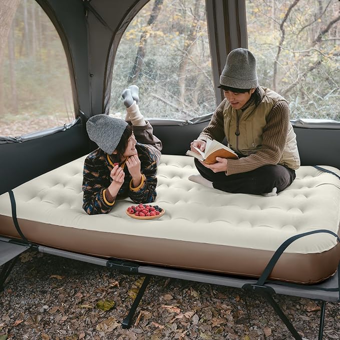 Naturehike Queen-Sized Airbed Cot Combo Folding 2 Person Camping Cot with Air Mattress Side Table and Wheeled Carry Bag Camping Bed for Outdoor Camp Guests (Pump Not Included)