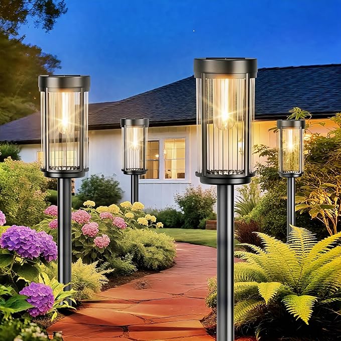 EXCMARK 12 Pack Outdoor Solar Lights Waterproof for Yard Garden Walkway Pathway Lawn Decorative Contemporary Landscape Lighting. (Warm White Light 12)