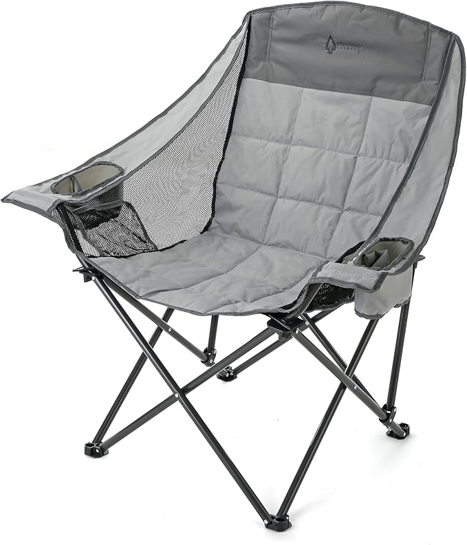 ARROWHEAD OUTDOOR Oversized Folding Camp Chair w/Adjustable Double Sized Cup Holder Mesh Sides Inner Pockets Carry Bag 300 LBS Weight Capacity