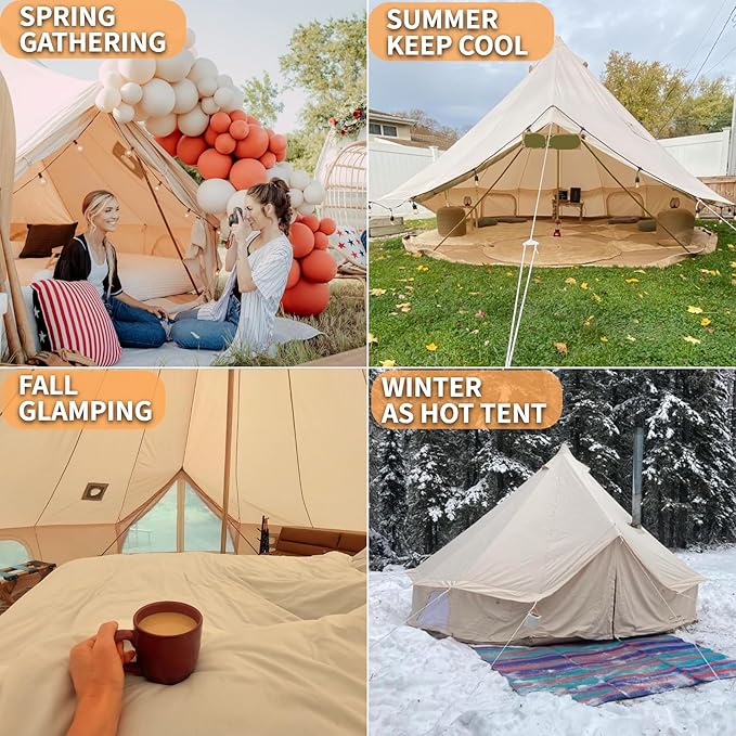 DANCHEL OUTDOOR 4 Season Canvas Yurt Tent with Large Wood Stove Heavy Duty Bell Tent with Stove Jack 4-8 Person Winter Camping Glamping 13ft/16.4ft/20ft