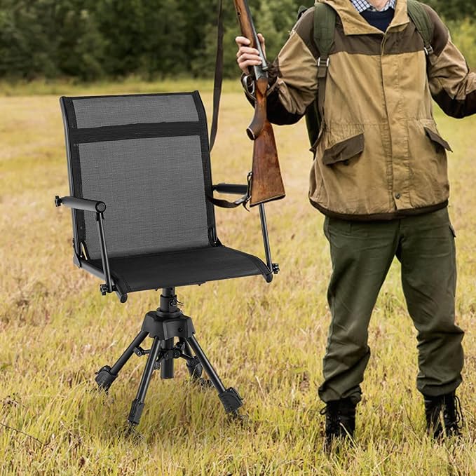 DORTALA Portable Hunting Chair 360 Degree Swivel Hunting Blind Chair w/Adjustable Height Comfortable Armrests Folding Deer Hunting Seat for Blinds Camping 330 LBS Weight Capacity Black