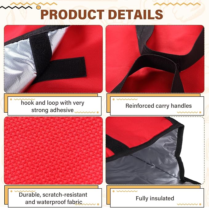 Mifoci 2 Pcs 20 x 20 x 6 Insulated Pizza Delivery Bag Pizza Warmer Bags Carrier Insulated Bags Hold 2-16 or 18 Boxes for Catering Food Delivery Restaurants Cookouts(Red)