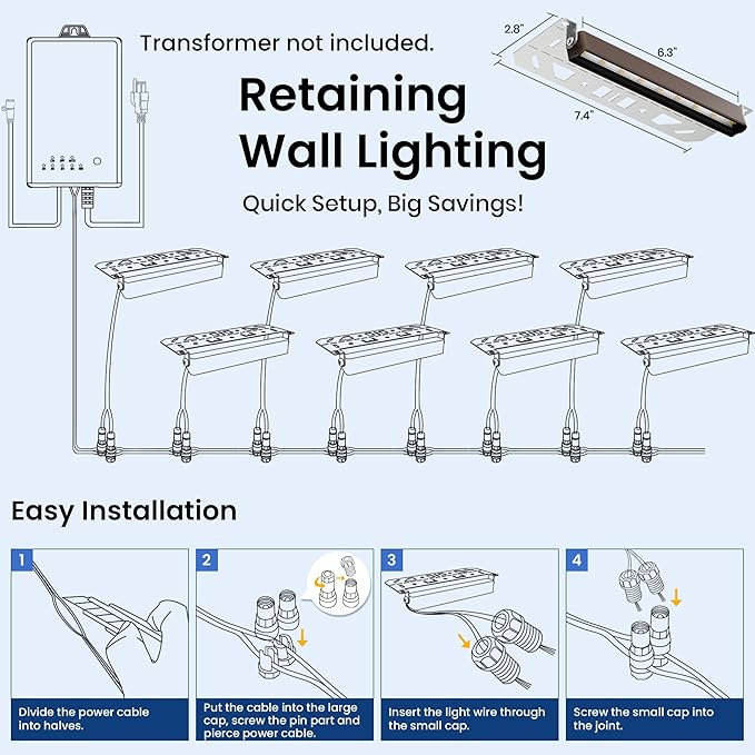 Retaining Wall Lights 7 Inch LED Hardscape Lighting Waterproof 12V Low Voltage Landscape Lighting Outdoor Step Lights for Patio Stairs Deck 2700K 270° Rotate 12 Pack