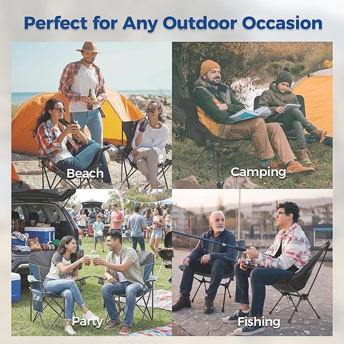 Outdoor Camping Chair 2-Pack with Mesh Back Folding Portable Lawn Chairs with Cup Holder &amp Side Storage Pocket for Camping Beach Picnic Fishing(Blue)
