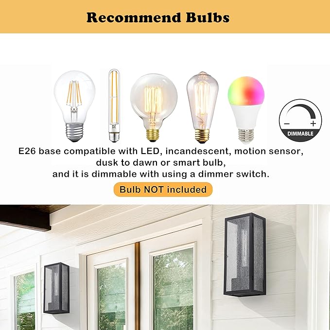 Porch Light with GFCI Outlet Matte Black Exterior Lighting Fixtures Waterproof Aluminum Outdoor Light Fixture with Seeded Glass Anti-Rust Outdoor Wall Lights for House