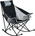 SUNNYFEEL Oversized Rocking Camping Chair Fully Padded Patio Chair with Side Pocket High Back Portable Lawn Recliner with Headrest Outdoor Camp Rocker Chairs for Adults Heavy Duty 500 LBS Carry Bag
