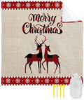 Beach Blanket Waterproof Sandproof OversizedMerry Christmas Elk Red Buffalo Plaid Beach Mat with Corner Stakes Sand PocketsWinter Snowflake Cute Animal Outdoor Picnic Mat for Travel 95x80In
