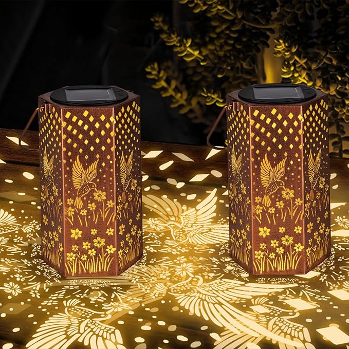 Mothers Day Gifts for Mom Grandma - Birthday Gifts for Women 4 Pack Hummingbird Solar Lanterns Outdoor Waterproof Solar Lights Outdoor Hanging Garden Decor for Outside