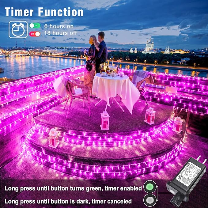 165FT 500 LED Outdoor String Lights Connectable Pink Valentines Lights Waterproof with 8 Modes Plug in Twinkle Fairy Lights Clear Wire for Indoor Bedroom Patio Wedding Garden Decorations
