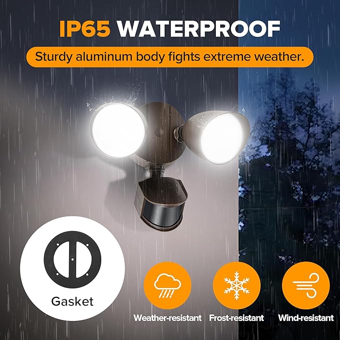 LUTEC 32W 3500 Lumen LED Security Lights Motion Sensor Light Outdoor 5000K Daylight IP65 Waterproof Dusk to Dawn Motion Detector Flood Light for Garage Yard Porch-Brown