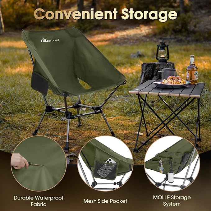 MOON LENCE Portable Camping Chair Plus Larger &amp Roomier Compact and Lightweight Still Folding Chair for Backpacking &amp Hiking 330Lbs Capacity (Moss Green-2pack)