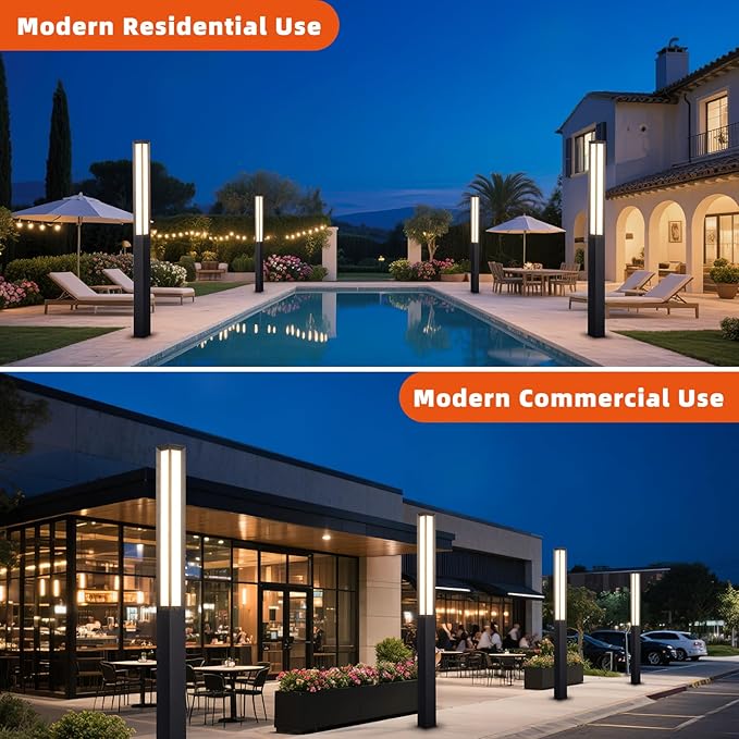 Landscape Path Lights 92 Tall Outdoor Pathway Bollard Light Waterproof Driveway Pole Lamp 3000K LED Yard Walkway Lighting Modern Patio Lantern AC100-240V Wired Fixture for Lawn Commercial