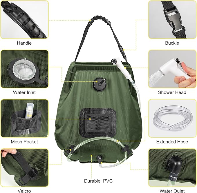 Portable Camping Privacy Tent Outdoor Shower Tent Kit with 5 Gallon Shower Bag-(Nozzle Upgraded)