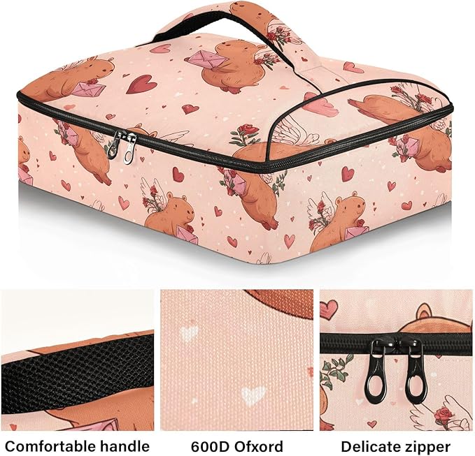 Casserole Carrier Seamless Pattern CapybarasInsulated Casserole Carrier for Hot or Cold Food Thermal Lunch Tote for Potluck Parties Picnic Beach Fits 9 x 13 Inches Baking Dish