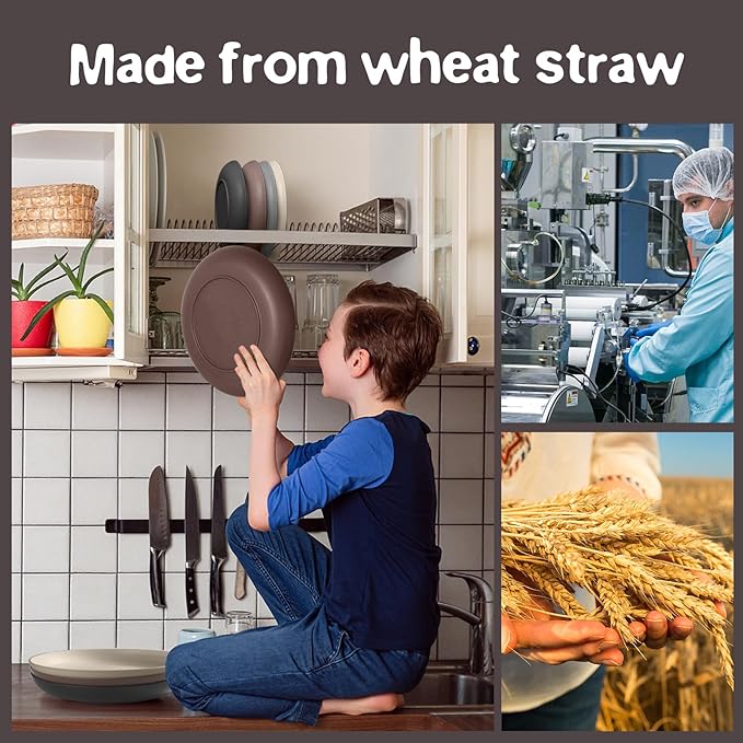 Teivio 32-Piece Kitchen Plastic Wheat Straw Dinnerware SetService for 8Unbreakable Dinner Plates BowlsCupsFarmhouse Outdoor Camping Dishes for Rustic Life/Country/Vintage ColorfulAesthetic