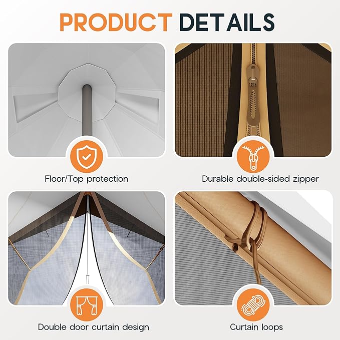 SPECRAFT Canvas Bell Yurt Tents &amp Inflatable Tent for Camping Waterproof Glamping Tent with Stove Jack Breathable Mesh Snowproofing Spacious 4-Season Family Shelter for Outdoor Camping Partie