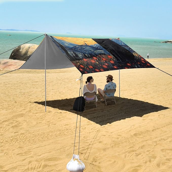 Starry Sky CatCamping Sun Shelters 9.2 x 10.5 FT Beach Canopy Tent Sun Shade with Carrying Bag for Camping Trips Fishing Backyard Fun or Picnics 21340169