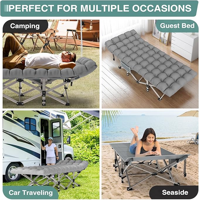 ZENPETIO 28In Folding Camping Cot for Adult Portable Sleeping Cot with Mattress Outdoor Heavy Duty Cot Bed for Camp with Carry Bag for Home Office Camp Travel Vacation(Max Loading 500lbs)