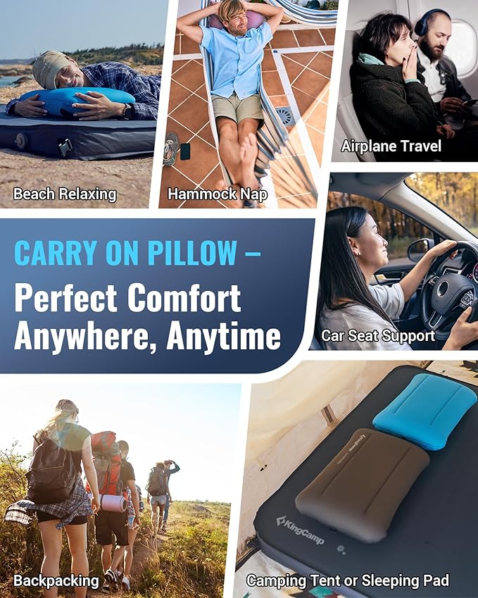KingCamp Inflatable Pillow for Camping Large(19.7 x 11.8) Camping Pillow Ultra-Soft Camp Pillow with Washable Foam Cover for Home-Like Comfort Hiking Car Beach Travel