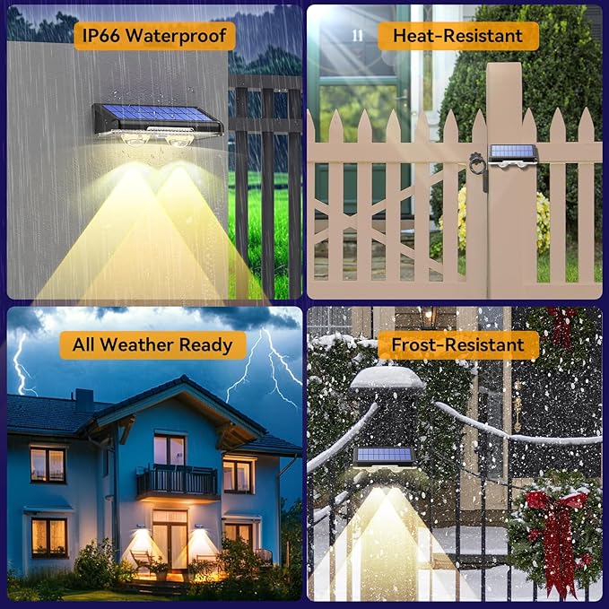 TECKNET Solar Fence Lights Outdoor 12 Pack 3 Modes - Warm/Natural/Cool White IP66 Waterproof Solar Lights for Fence with 2 High Brightness LED Outside lighting Decor for Patio Wall Railing Backyard