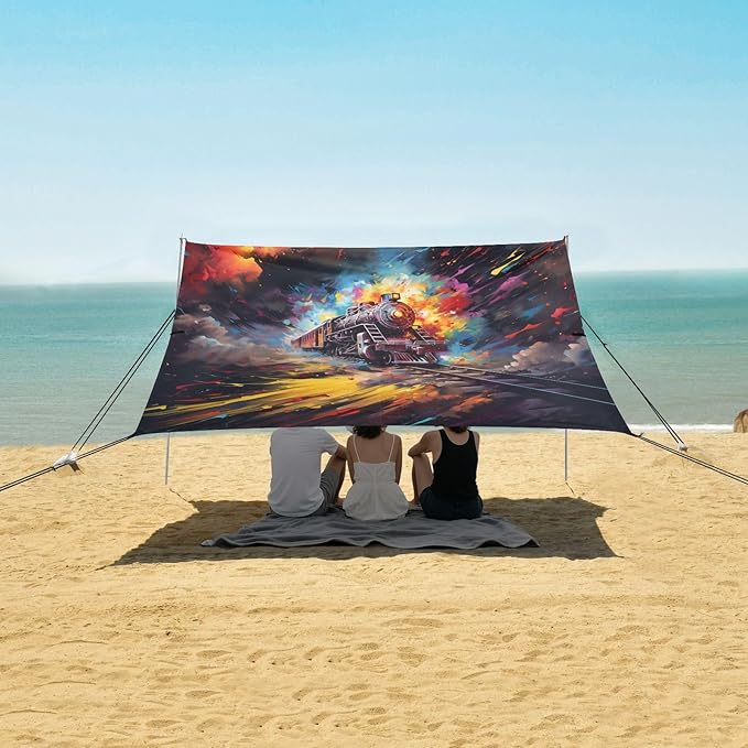 Camping Sun Shelters Watercolor Train Vehicle Beach Canopy 126 * 110.2in
