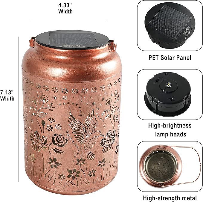 Solar Lanterns Outdoor WaterproofHummingbird Solar Lantern Gift for Women Girl Mom GrandmaValentine GiftsMetal Hanging Solar Lantern for YardGardenPorch Landscape Deconrations-2 Pack