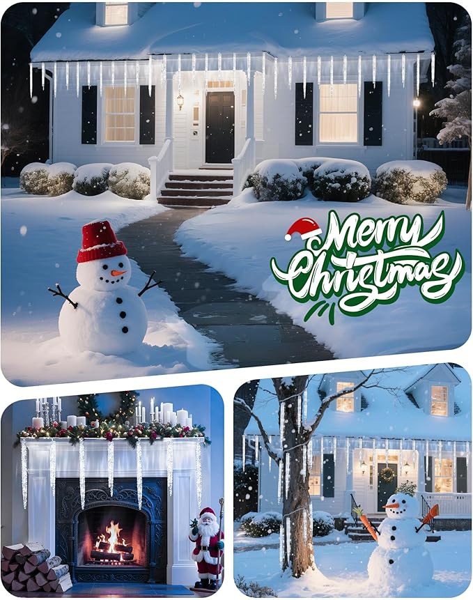 Minetom Christmas Icicle Lights - 2 Pack Total 200 LED 40 Tubes Twinkling Crystal Icicle String Connectable Waterproof Hanging Christmas Lights Plug in for Winter Eave Holiday Outdoor Decoration
