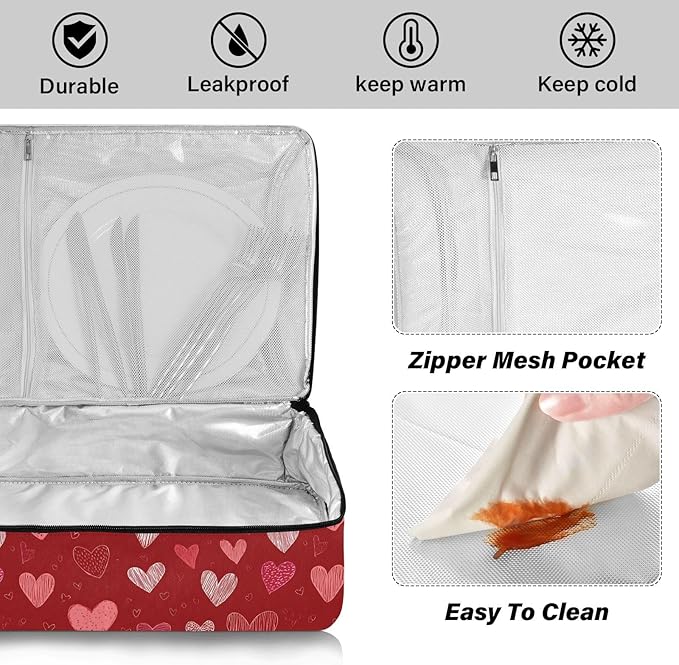 Casserole Carrier Hand-drawn HeartsInsulated Casserole Carrier for Hot or Cold Food Thermal Lunch Tote for Potluck Parties Picnic Beach Fits 9 x 13 Inches Baking Dish