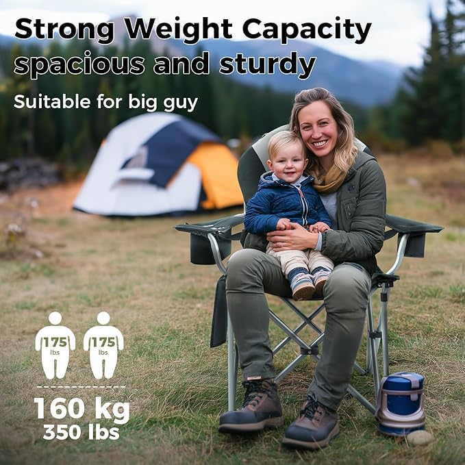 KingCamp Oversized Camping Folding Chair with Lumbar Support Heavy Duty Ergonomic Padded Arm Chair with Cooler Bag Cup Holder Portable for Outdoor