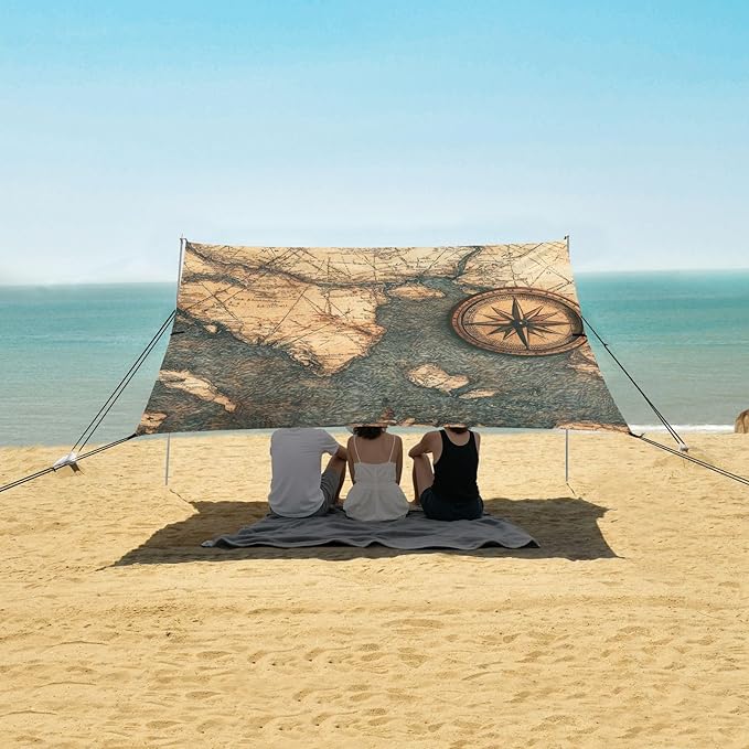 Beach Tent Sun Shelter Compass Map Lightweight &amp Easy Setup Beach Shade Canopy for Camping Fishing