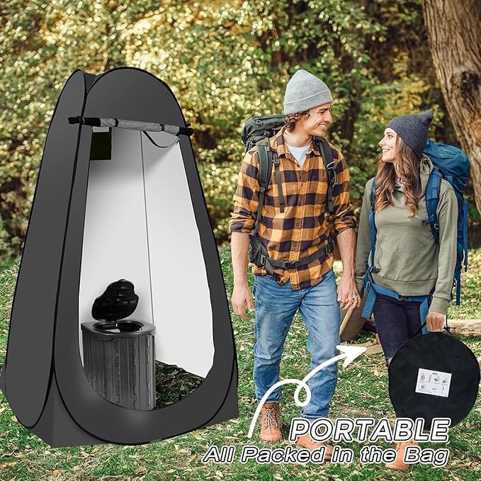 Taeku Pop Up Shower Tent Large Privacy Dressing Room Portable Sun Shade Canopy Outdoor Rain Shelters for Outdoor Shower Toilet and Changing Room (Black)