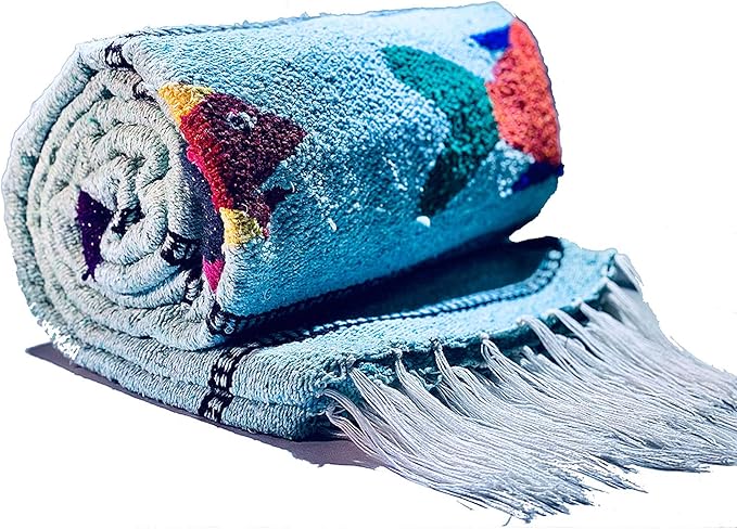 Serape Mexican Blanket Yoga Mat Camping Blanket Beach Blanket Picnic Blanket Handmade Woven Throw Blanket Home Decor Car Blanket (Fish) (Ice)