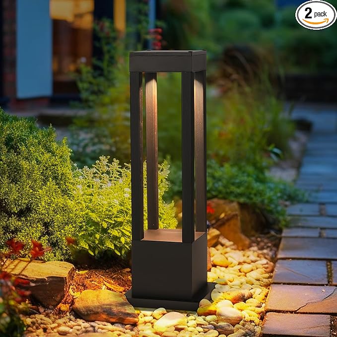 SLAWA Outdoor LED Post Light 23.62 Black Square Exterior Lawn Path Lights with 3000K Warm Light Aluminum Landscape IP65 Waterproof Lantern Column Lamp Patio Courtyard Walkway Garden Bollard Lighting