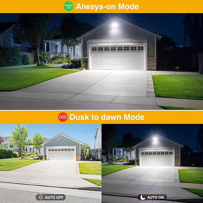 Onforu 100W Dusk to Dawn LED Outdoor Flood Light with Timer 9000LM Adjustable Brightness Work Light IP66 Waterproof Security Light with Plug for Yard 2 Pack