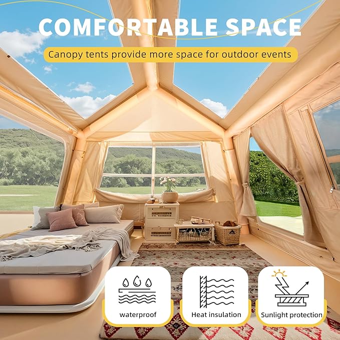 YOLENY Inflatable Camping Tent for 4-6 Person Easy Setup Portable Water-Resistant Cabin Tent with Mesh Windows &amp Pumps