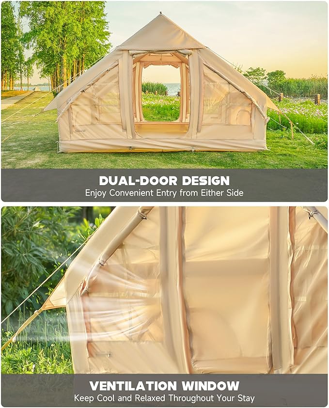 Dartmoor Inflatable Camping Tent 4-6 Person Air Glamping Tent with Pump Waterproof Blow Up Tent for Outdoor 4 Season Easy Setup Dual Doors Windows