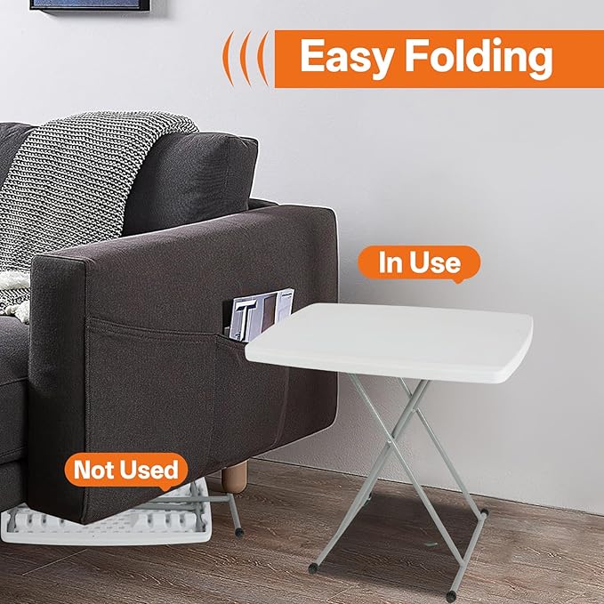Small Camping Personal Folding Table Heavy Duty Utility Table with Adjustable Height 19.68” L x 30.3” W x 29 H HDPE Construction