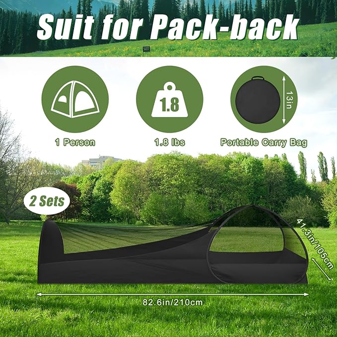 2 Pack 82.6 Inch Single Person Pop up Tent 1 Person Foldable Mosquito Net Tent with Storage Bag for Outdoor Trips Camping