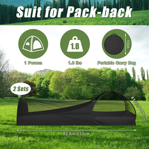 2 Pack 82.6 Inch Single Person Pop up Tent 1 Person Foldable Mosquito Net Tent with Storage Bag for Outdoor Trips Camping