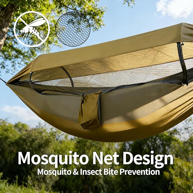 Flat Lay Hammock Tent with Mosquito Net &amp Rainfly Camping Hammock Shelter with Aluminum Poles &amp Tree Straps Portable Backpacking Hammock for Hiking Camping Travel 330lbs Capacity