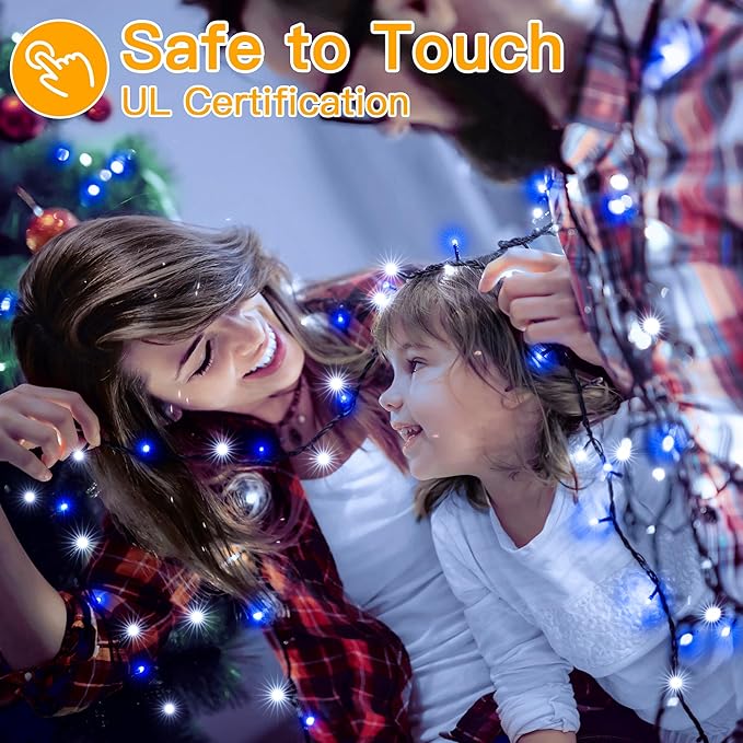 Ollny Christmas Lights 500LED 164FT Long Christmas Tree Lights with 8 Modes Remote Timer IP44 Waterproof Outdoor Christmas Lights for Tree House Yard Outside Xmas Decorations (Blue+White)