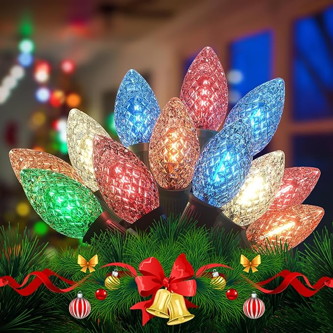 25Ft Christmas Lights Outdoor C9 Multicolor Christmas Lights with 25 Colored LED Bulbs Waterproof Connectable for Holiday Xmas Roofline Wedding Christmas Tree Decoration - Green Wire