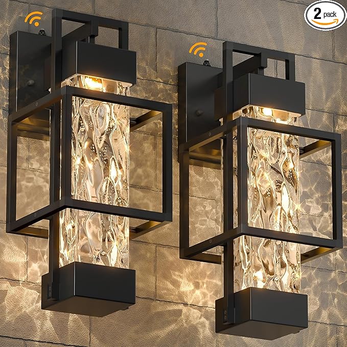 Hotsonic 2 Pack Dusk to Dawn Outdoor Porch Light Fixtures Wall Mount 14'' Dimmable Exterior Lighting for Outside Waterproof Wall Lantern Lamps Black Sconce Coach Lights for House Garage