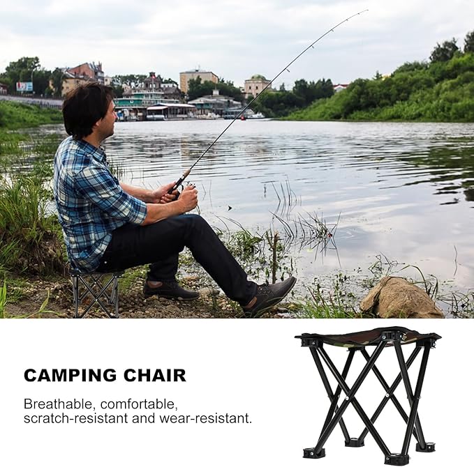 Mipcase Portable Folding Fishing Stool Outdoor Camping Chair with Camouflage Pattern Lightweight Foldable Seat for Hiking Fishing and Travel Random Color