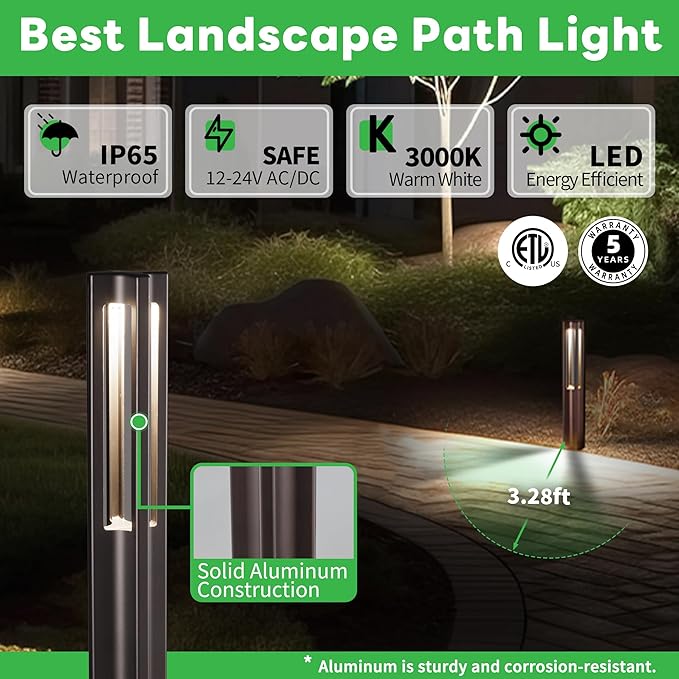 Low Voltage Pathway Lights 12V LED Landscape Path Lights Outdoor Waterproof Wired 3W 110LM ORB Aluminum Garden Yard 12 Pack