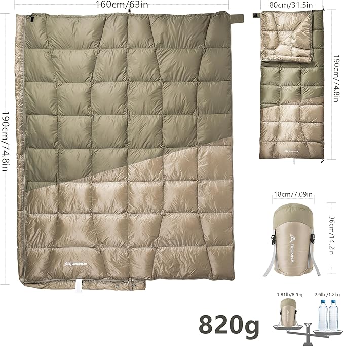 BISINNA Down Sleeping Bag for Adults 650FP Ultralught Wearable 3 Season Backpacking Sleeping Bags Muti-Use Outdoor Packable Sleeping Bag with Compression Sack for Hiking Travel