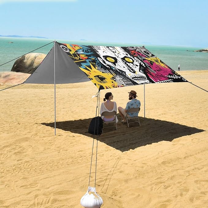 Camping Sun Shelters Punk Rock Graffiti Beach Canopy 126 * 110.2in