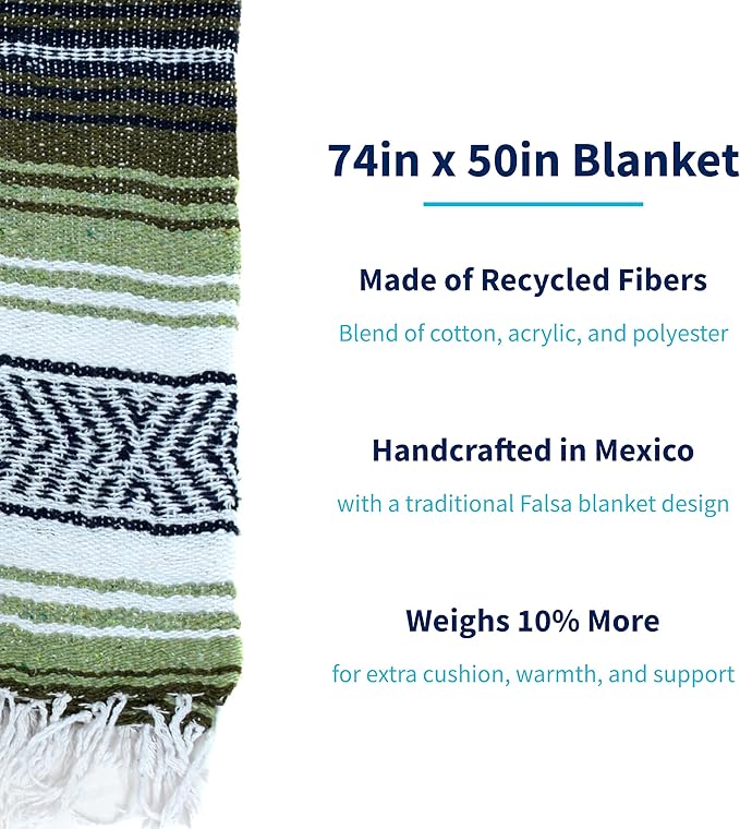 La Montana Mexican Blankets and Throws 4 Pk 74x50 - Made in Mexico Lightweight Yoga Blanket for Schools Studios Outdoors Camping Picnic Decor - Machine Washable Dark Olive/Light Olive/White