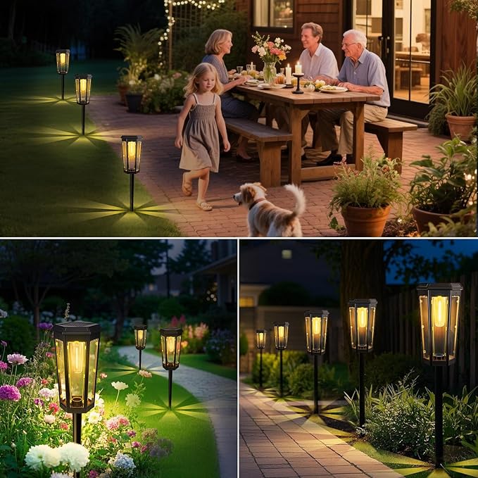 Solar Pathway Lights Outdoor 4 Pack Bright Solar Lights Outdoor Waterproof Bright Up to 10 Hrs Auto On/Off Garden Lights for Yard Landscape Driveway Walkway with 2 Lighting Modes